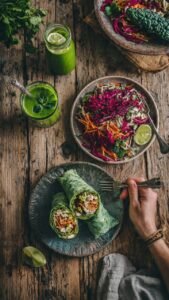 Dieta verde com wrap de couve salada detox e suco verde