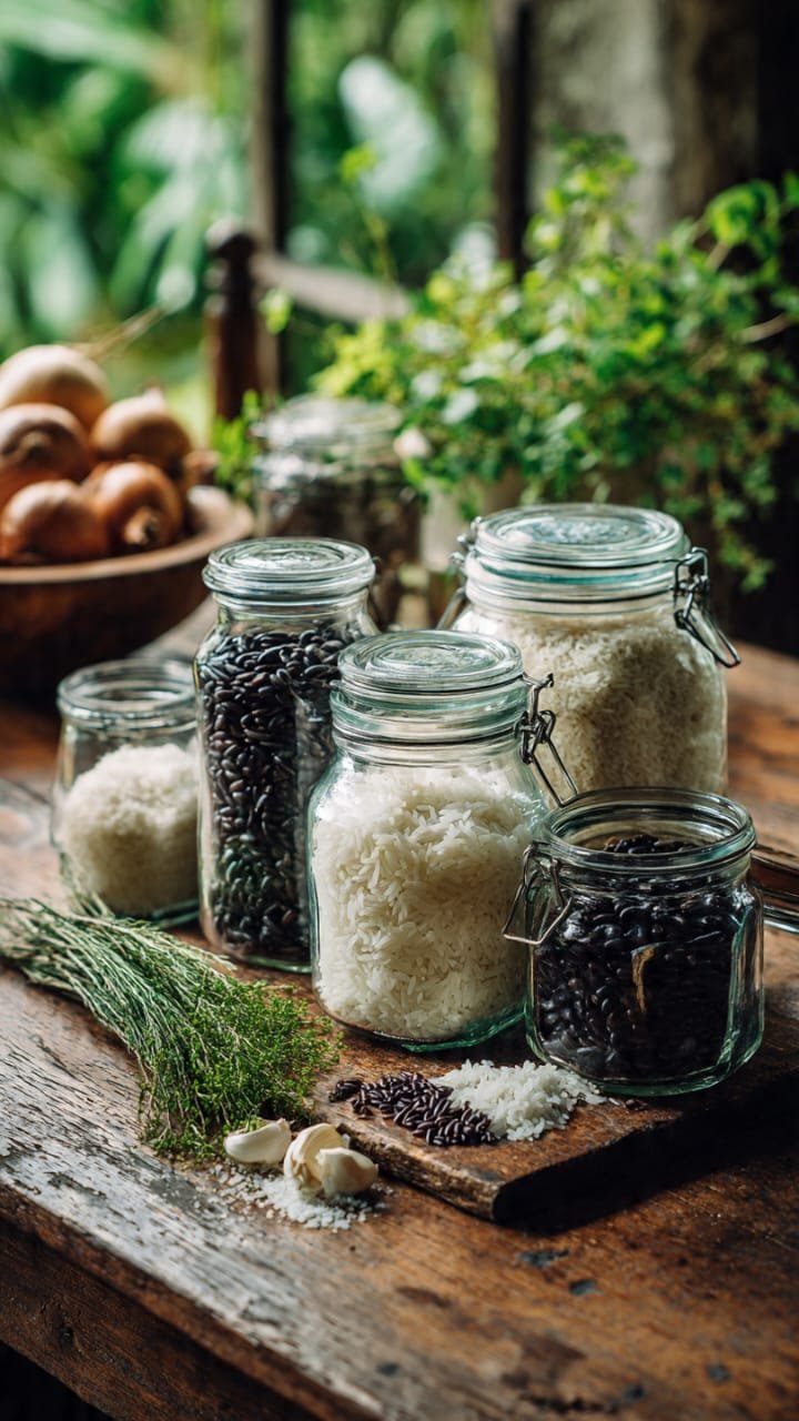 ingredientes brasileiros basicos arroz feijao pote de vidro
