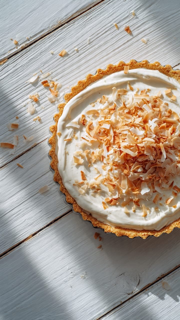 tarte doce : Tarte de coco cremosa com massa crocante e coco tostado por cima