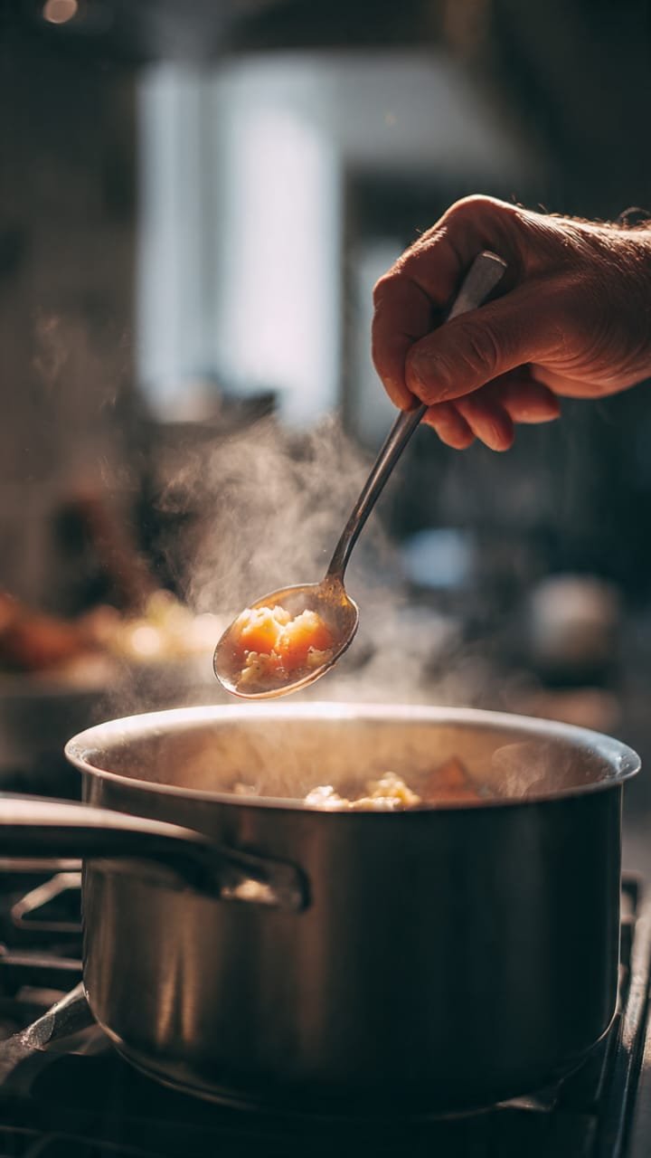 técnicas básicas de culinária para iniciantes : 
Provar a comida com uma colher durante o cozimento