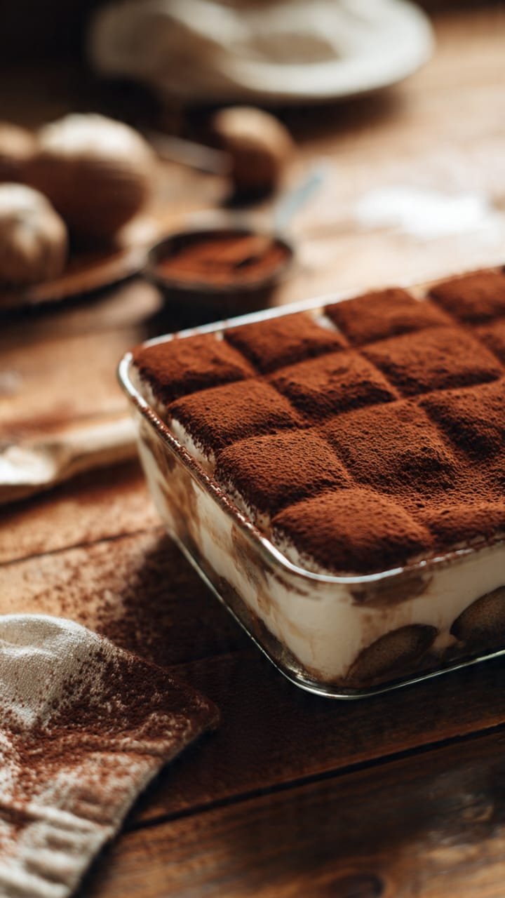  Passo 6 do Tiramisù Original finalizado e polvilhado com cacau