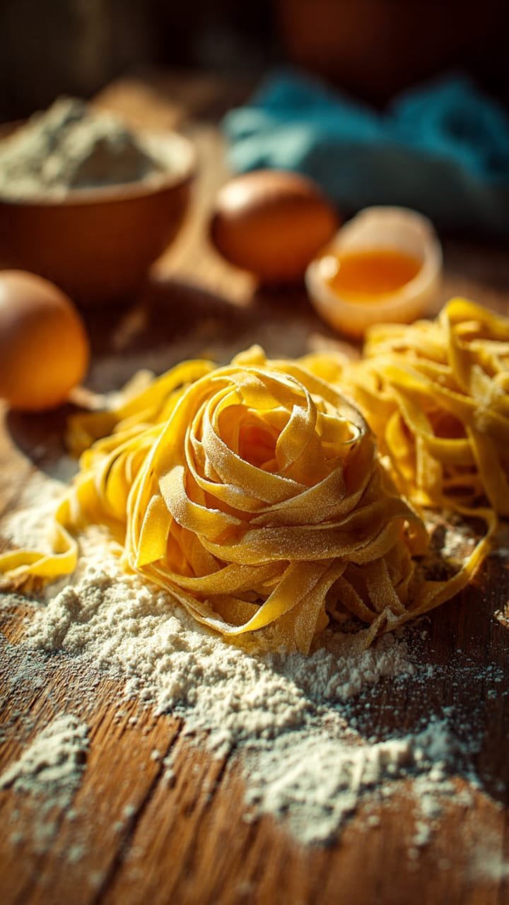Massa fresca caseira de tagliatelle feita na mão