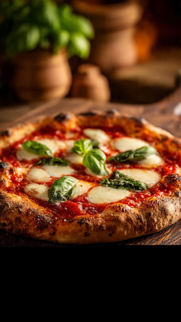  Pizza Margherita autêntica napolitana com borda aerada