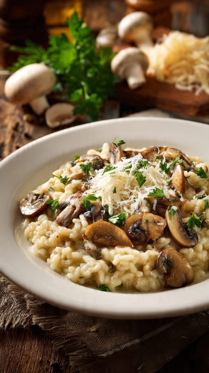  Risoto cremoso de cogumelos com parmesão