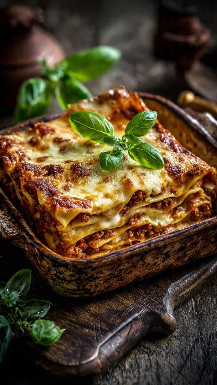 Lasanha à bolonhesa caseira com queijo gratinado