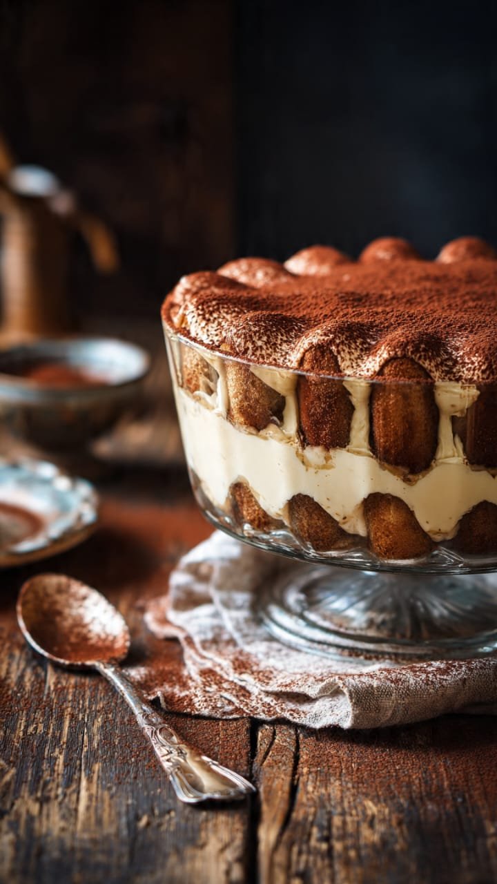 Tiramisu clássico italiano com camadas de creme e cacau